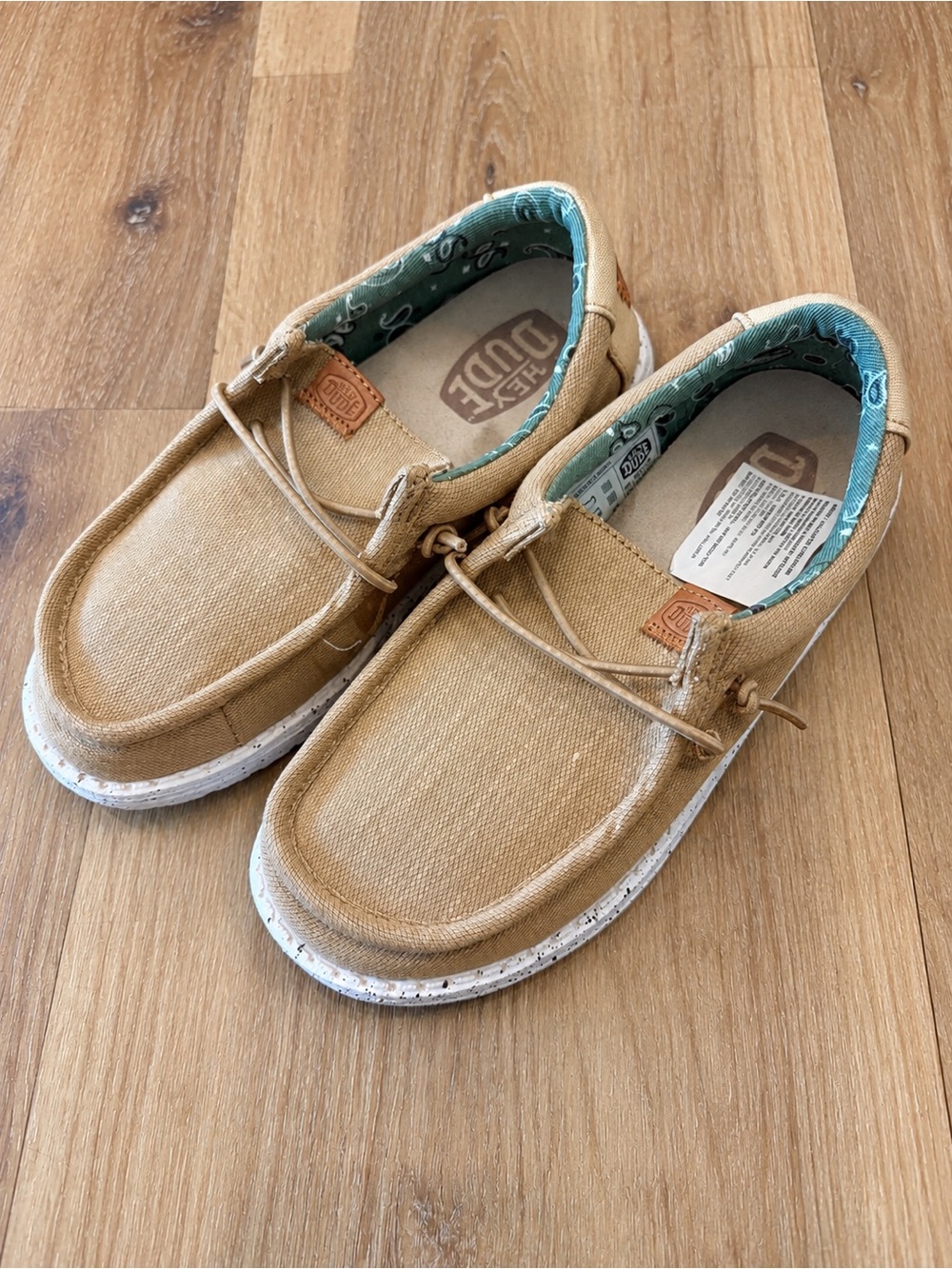 Hey Dude Wally Youth Tan Canvas Slip On Shoes Kids Size 13